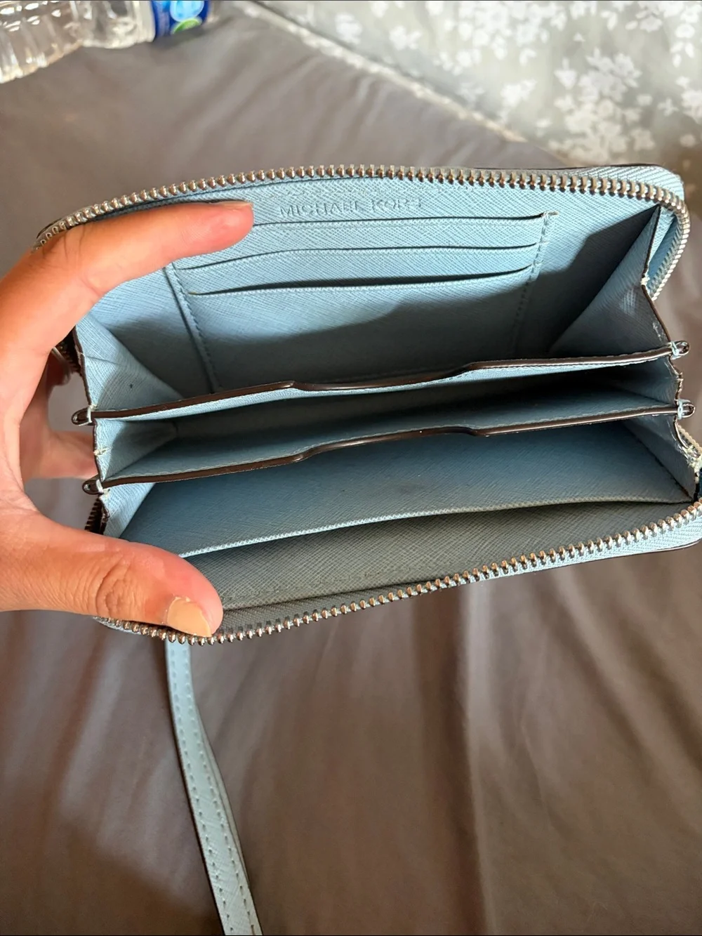 Michael Kors Light Blue Studded Zip Wristlet